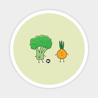 funny cute vegetables broccoli and onion playing soccer Magnet